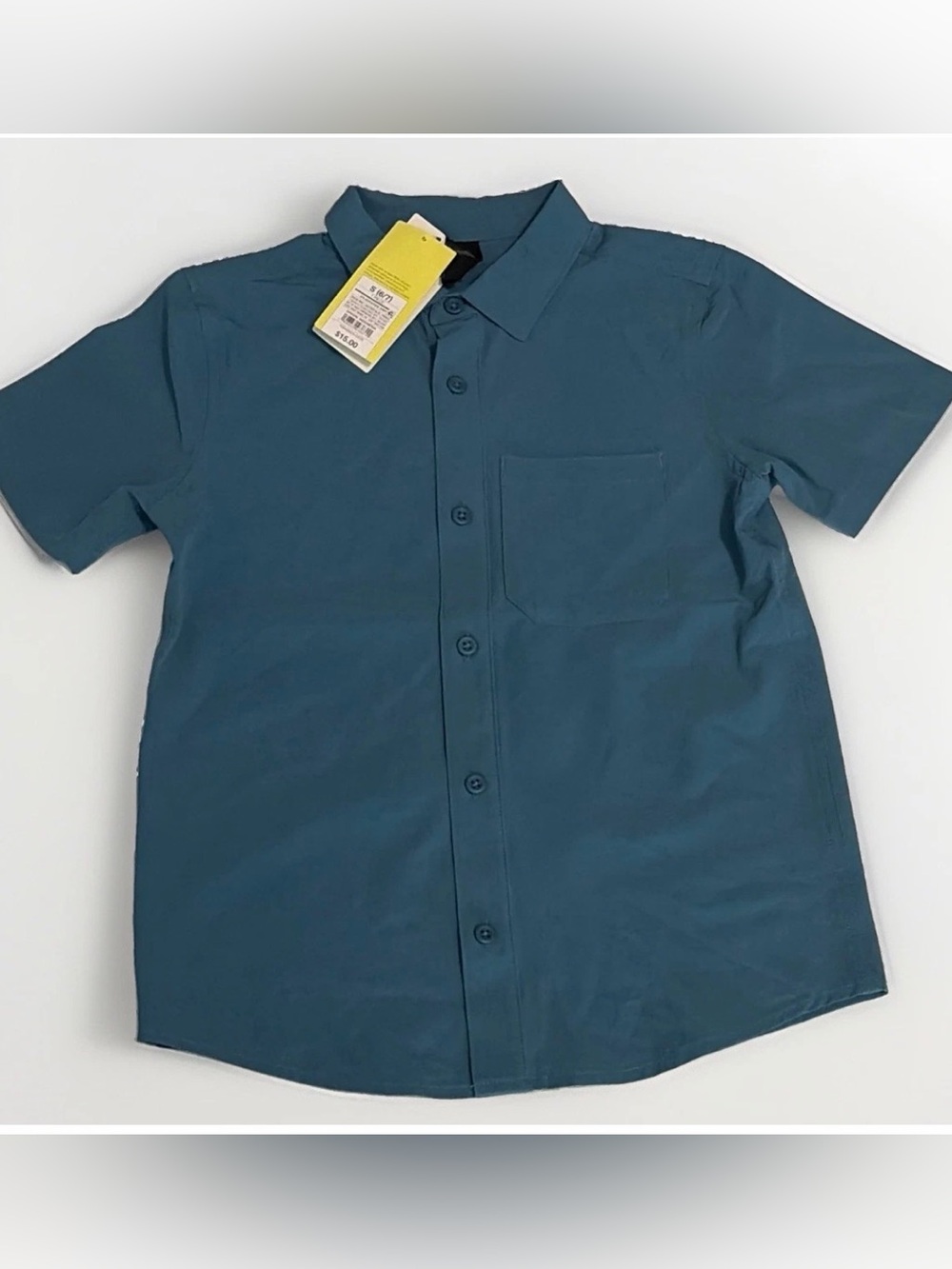 All in Motion Boys Solid Blue Short Sleeve Button-Up Point Collar Shirt, S-6/7